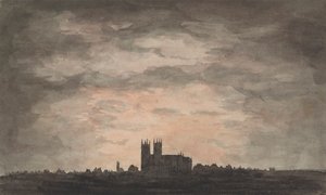 Une grande église (Abbaye de Westminster) au coucher du soleil