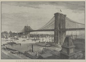Le pont suspendu de New York et Brooklyn depuis le côté de Brooklyn, fin des années 1800