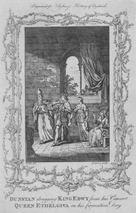 Dunstan traînant le roi Edwy de sa consort la reine Ethelgiva le jour de son couronnement, 1773 - Charles Grignion