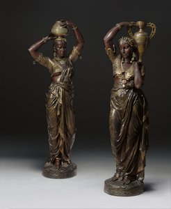 Deux torchères en bronze en forme de femmes indiennes portant des vases, 1862-1865 - Charles Henri Joseph Cordier