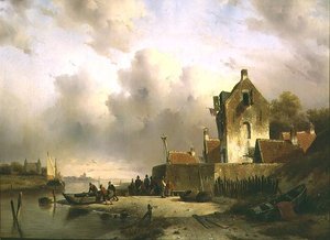 Estuaire avec des pêcheurs près d