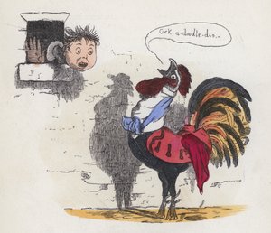 Garçon réveillé par un coq chantant