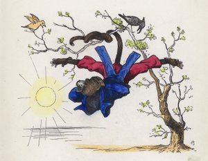 Singe suspendu à un arbre par sa queue