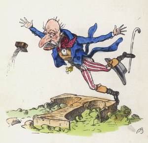 Vieil homme trébuchant sur un rocher en forme de lettre T