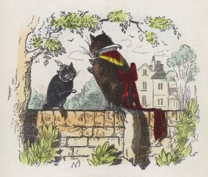 Deux chats sur un mur de jardin - Charles Henry (after) Bennett