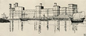 Extérieur du château de Caernarvon, nord du Pays de Galles, 1931 - Charles Henry Bourne Quennell