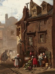 French : Marché dans une ville médiévale Market Day in a Medieval Town