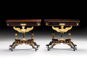 Deux tables à cartes classiques sculptées, c.1815 - Charles Honore Lannuier