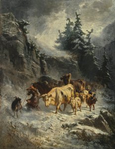 French: Troupeau dans une tempête de neige Herd in a snowstorm - Charles Humbert