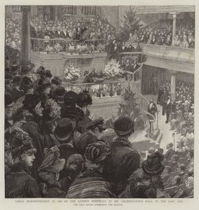 Grande démonstration en faveur des hôpitaux de Londres à la salle de M. Charrington, dans l