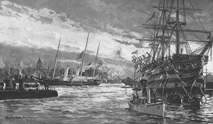 Les funérailles de la reine Victoria... Yacht royal Alberta entrant dans le port de Portsmouth... 1901 - Charles John de Lacy
