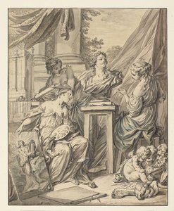 Les Beaux-Arts personnifiés par trois femmes célébrant leur reconnaissance pour Louis XV, 1753 - Charles Joseph Dominique Eisen