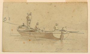 Bateau de pêche sur un lac italien - Charles Joseph Hullmandel