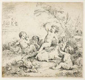 Chérubins avec une chèvre - Charles Joseph Natoire