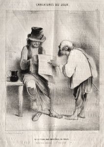 Caricatures du jour : La Lecture des mystères de Paris - Charles Joseph Traviès de Villers