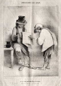 Caricatures du jour : La lecture des mystères de Paris - Charles Joseph Traviès de Villers
