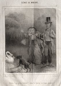 Scènes de mœurs : Bellotte ! ma petite Bellote ! veux-tu laisser ce vilain poisson ! - Charles Joseph Traviès de Villers