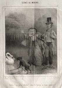 Scènes de mœurs : Bellotte ! ma petite Bellote ! veux-tu laisser ce vilain poisson ! - Charles Joseph Traviès de Villers