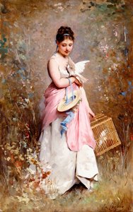 Jeune fille avec des colombes