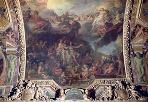 Le roi Louis XIV (1638-1715) gouvernant seul en 1661, peinture au plafond de la Galerie des Glaces