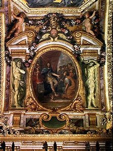 Patronage des arts en 1663, peinture au plafond de la Galerie des Glaces