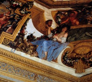 Thalie, une des Muses, patronne de la comédie et de la poésie pastorale (détail) des peintures du Salon des Muses - Charles Le Brun