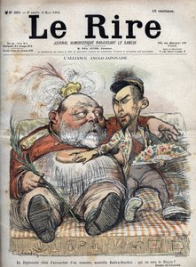 Alliance anglo-japonaise (1902) La diplomatie vient de donner naissance à un monstre, nouveau Radica-Doodica : qui sera le doyen ? - Roi Édouard VII - CARICATURE 1902 par Charles LEANDRE (1862-1934) pour Le Rire