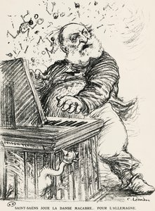 Caricature de Charles Camille Saint-Saëns, compositeur, pianiste et organiste français - Charles Leandre