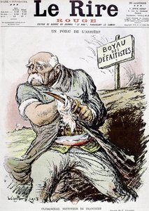 Georges Clemenceau (1841-1929) homme politique français, caricature de Léandre le montrant comme le nettoyeur des tranchées, publiée dans le journal "Le Rire" le 16 février 1918 - Charles Leandre