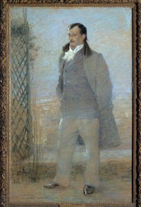 Portrait en pied de Georges Courteline (1858-1929) romancier et dramaturge français en 1898. Peinture de Charles Léandre (1862-1934). 1898. Musée des Beaux-Arts de Tours