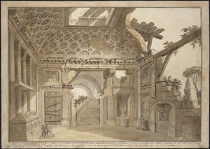Conception pour les peintures dans la cellule du Père Lesueur au Monastère de la Santissima Trinità dei Monti à Rome - Charles Louis Clérisseau (1722-1820). - Charles Louis Clerisseau
