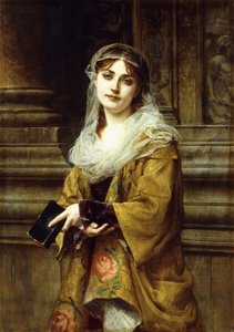 Une jeune femme devant une église - Charles Louis Lucien Muller