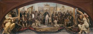 Esquisse pour le Pavillon Denon au Louvre : Les quatre âges artistiques de la France - Présentation des plans à Napoléon, ca. 1864 - Charles Louis Lucien Muller