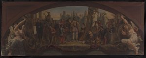 Esquisse pour le pavillon Denon au Louvre : Les quatre âges de la vie artistique en France - Présentation à François Ier des plans du Château de Fontainebleau - Charles Louis Lucien Muller
