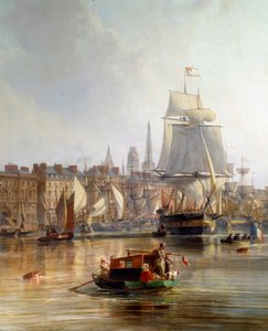 Navire dans le port de Rouen en 1855 (détail) - Charles Louis Mozin