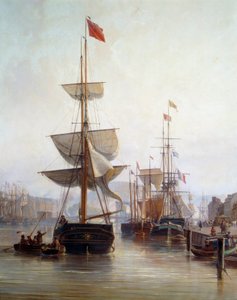 Navire dans le port de Rouen en 1855 (détail) - Charles Louis Mozin