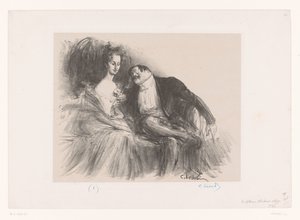Homme avec lunettes regardant une jeune femme - Charles Lucien Leandre