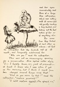 Alice reçoit des conseils de la chenille bleue, illustration des Aventures d