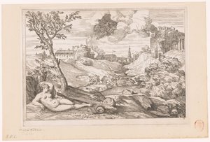 Paysage avec Andromède gardée par le dragon et Persée volant dans un nuage - Charles Macé (attributed to)