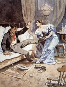 Fille de saloon avec un cow-boy ivre, vers 1898 - Charles Marion Russell