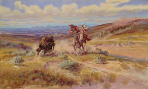 Lancer une lance sur un buffle - Charles Marion Russell