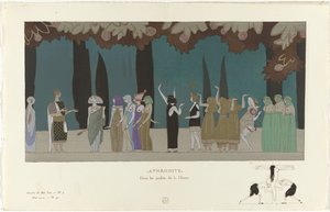 Gazette du Bon Ton, 1914 - No. 5, Pl. 43 : Aphrodite / Dans les jardins de la Déesse