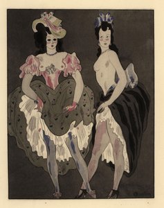 Deux prostituées à moitié nues vêtues de jupons et de bonnets