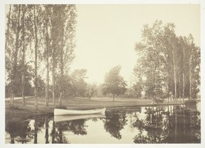 Sans titre, vers 1850. [Bateau sur un lac dans le Bois de Boulogne, un parc à Paris] - Charles Marville