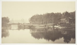 Sans titre, vers 1850. [Pont et chalet dans le Bois de Boulogne, un parc à Paris]