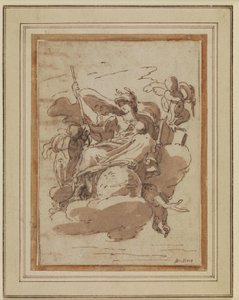 Figure féminine allégorique, assise sur des nuages