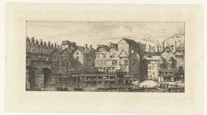 Façades arrière des maisons avec des pelletiers sur la Seine près du Pont-au-Change à Paris - Charles Meryon