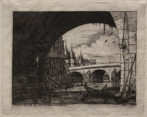 Eaux-fortes de Paris : Une arche du pont Notre-Dame