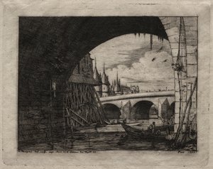 Eaux-fortes de Paris : Une arche du pont Notre-Dame, 1853