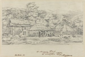 Greniers indigènes et habitations à Akaroa, presqu